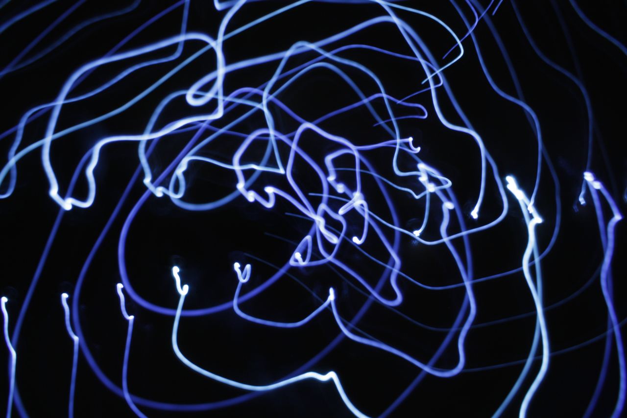 Tangled lines of blue light