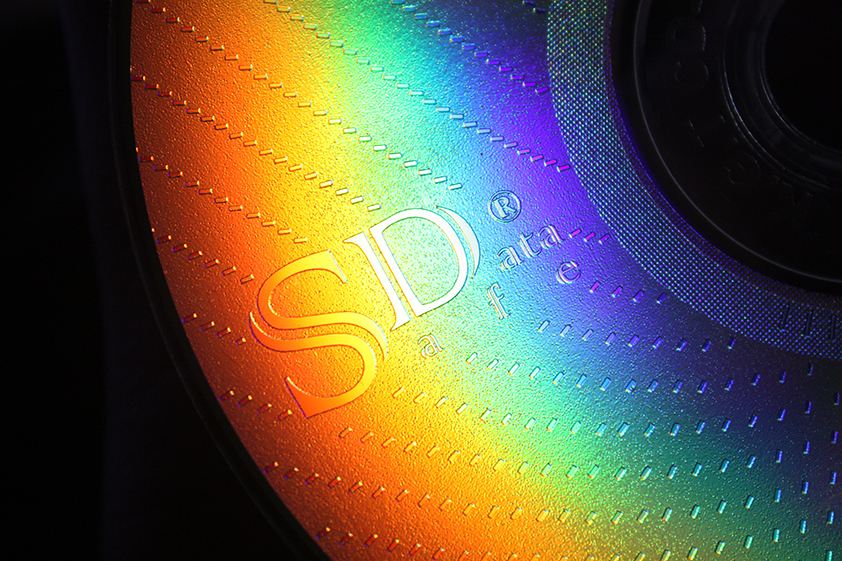 Rainbow reflection on a memory card